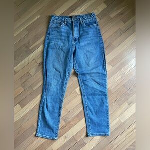 Just black medium wash high rise mom jean